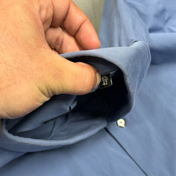 XACUS Dress Shirt Long Sleeve Button Up Stretch Made in Italy Blue 16 1/2 Large - Picture 7 of 9